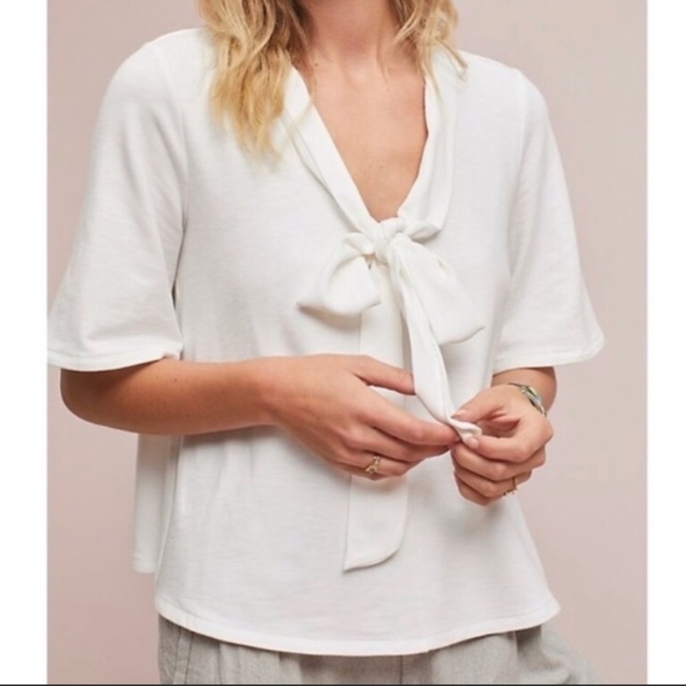 Anthropologie Eri + Ali tie front white blouse